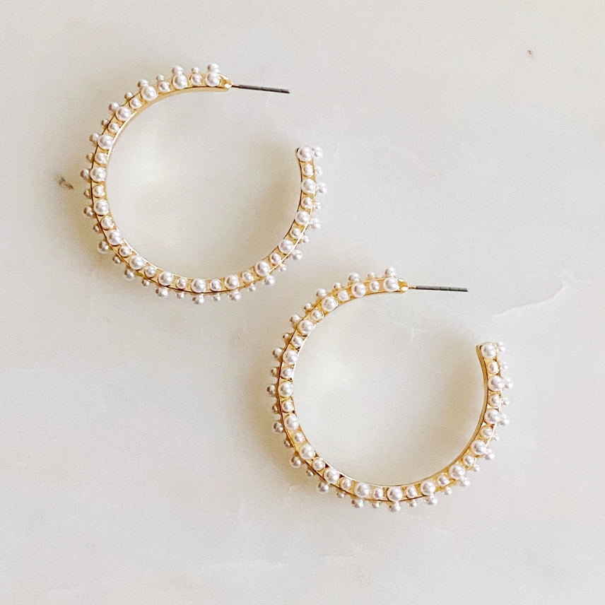 Delicate Pearl Deco Hoops