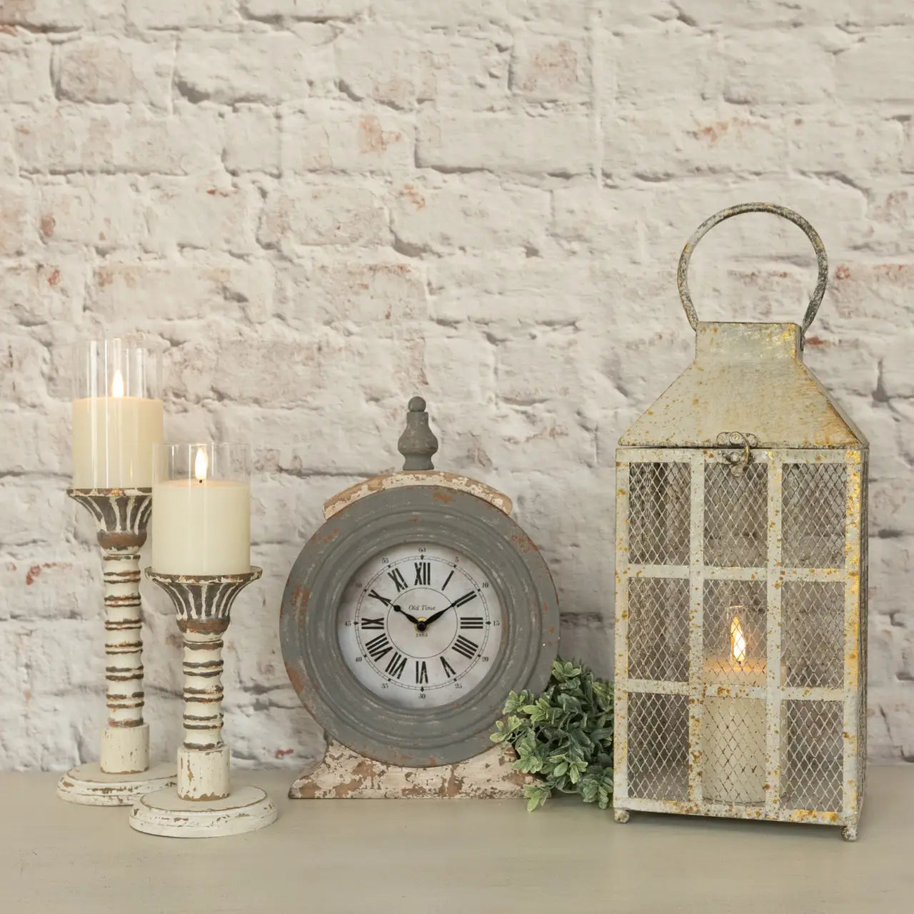 Gold & White Windowpane Lantern