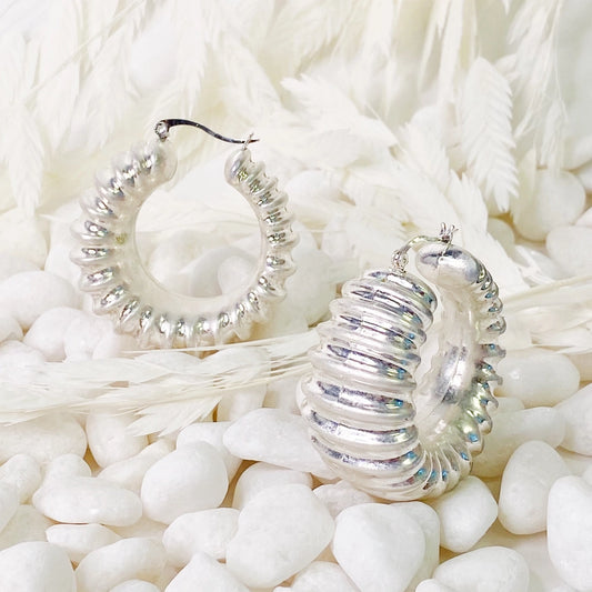 Silver Pleats Hoop Earrings