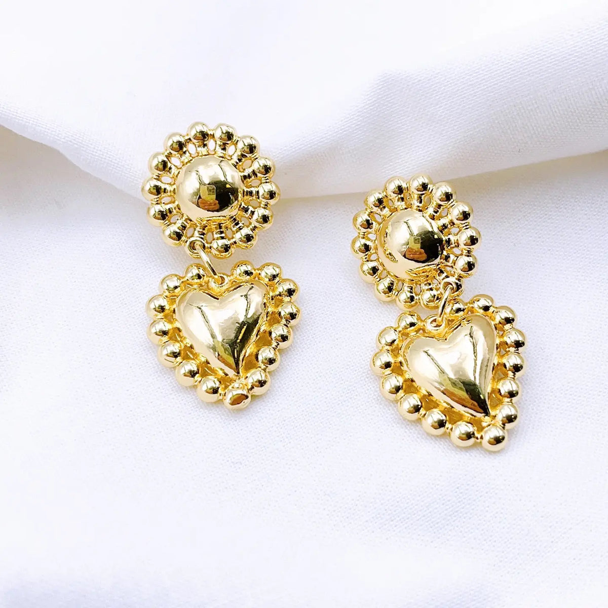 Bead Trim Heart Earrings
