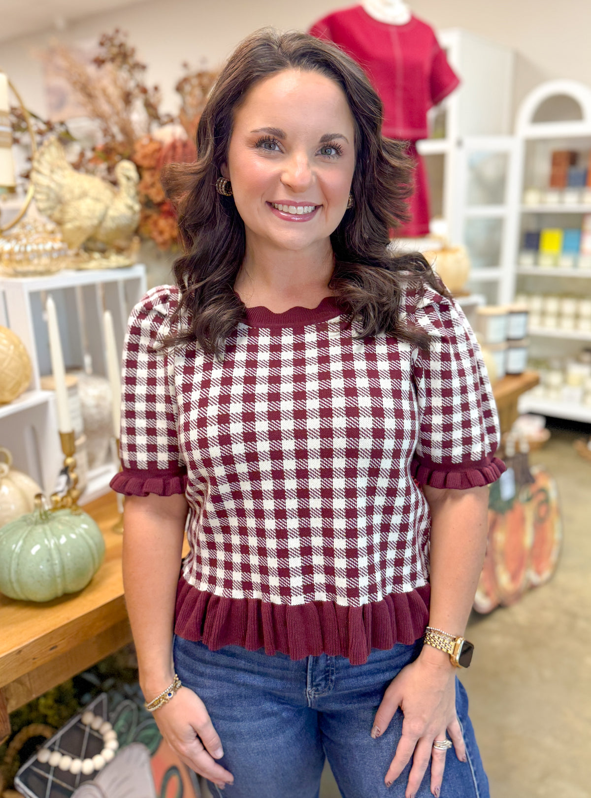 Red Bean Dot Ruffle Sweater