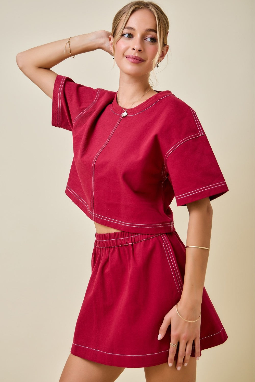 Boxy Maroon Denim Set