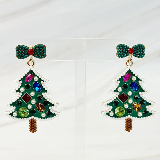 Green Fun Tree Earrings