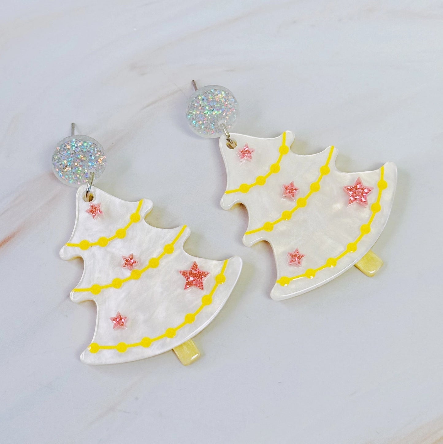 White & Pink Tree Earrings