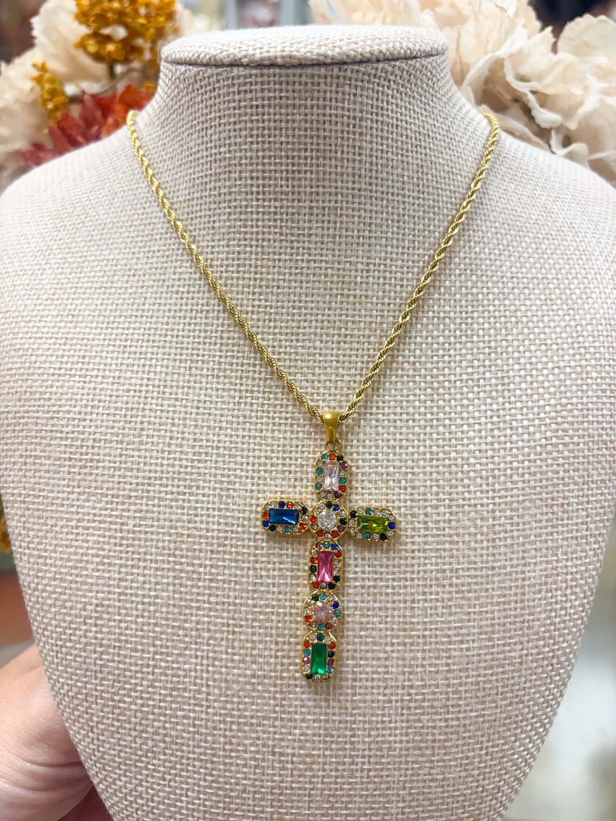 Jewel Tone Cross Necklace