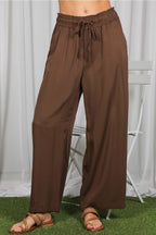 Brown Casual Drawstring Pants