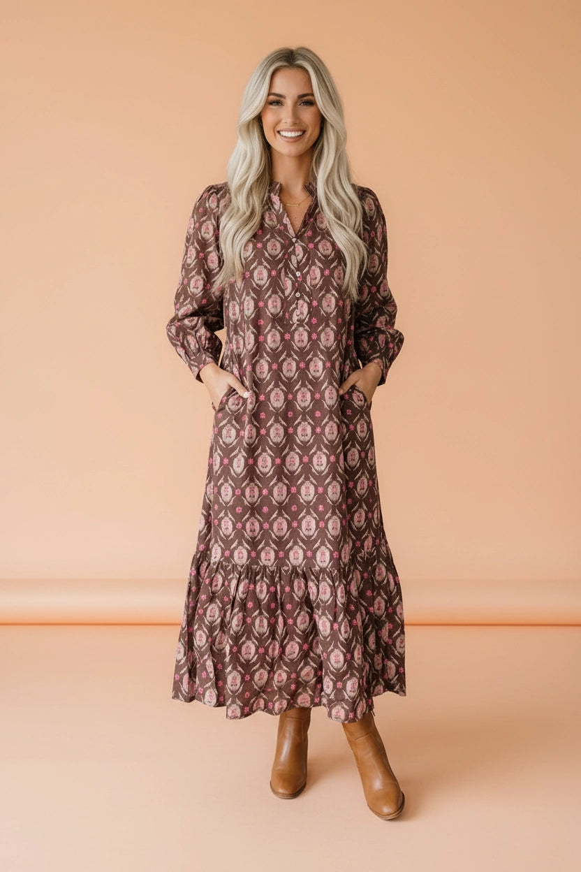Brown and Pink Floral Maxi