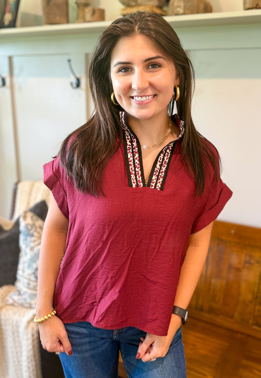 Maroon & Leopard Top