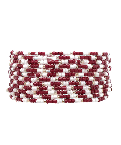Maroon White Beaded Bracelet Set