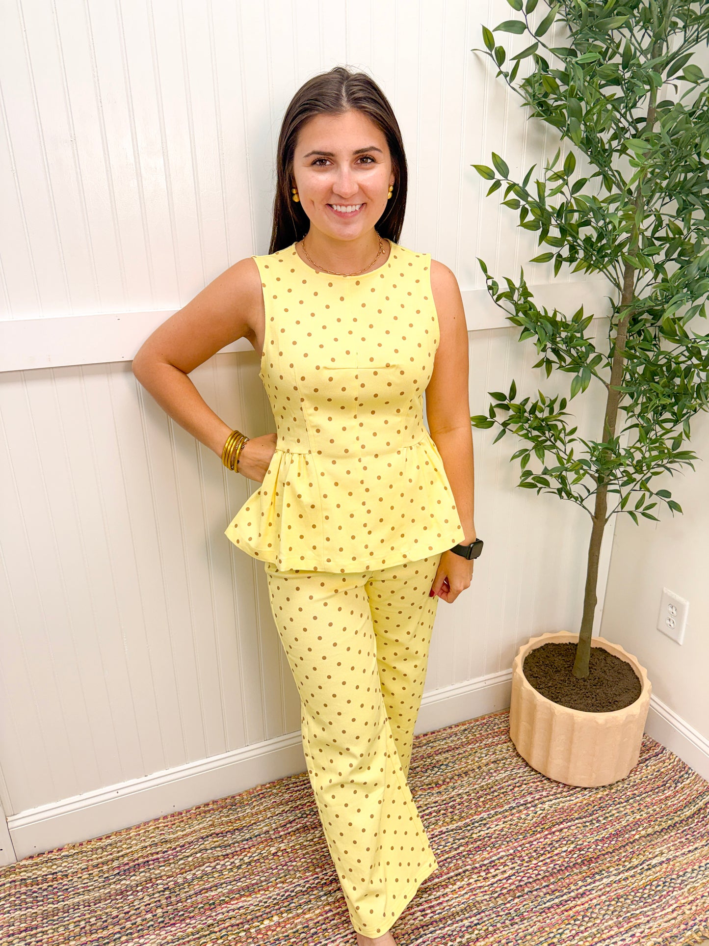 Yellow & Brown Polka Dot Set