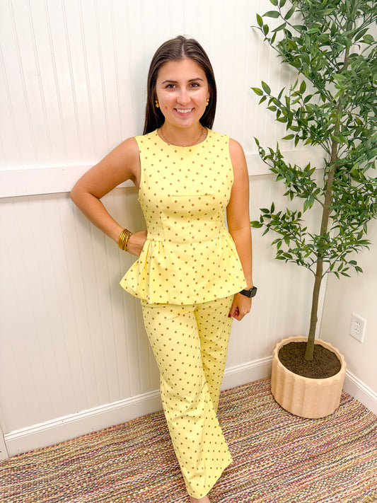 Yellow & Brown Polka Dot Set