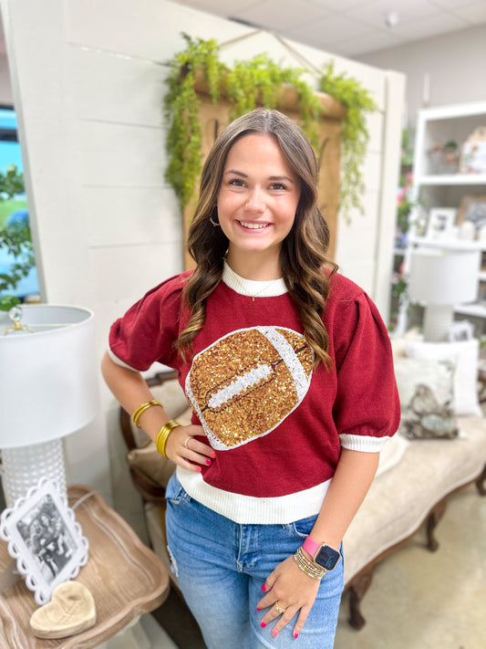 Sequin Football Embroidery Sweater