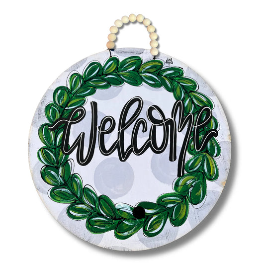 Gray "Welcome" Wreath Hanger