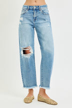 Distressed Crop Barrel Jeans
