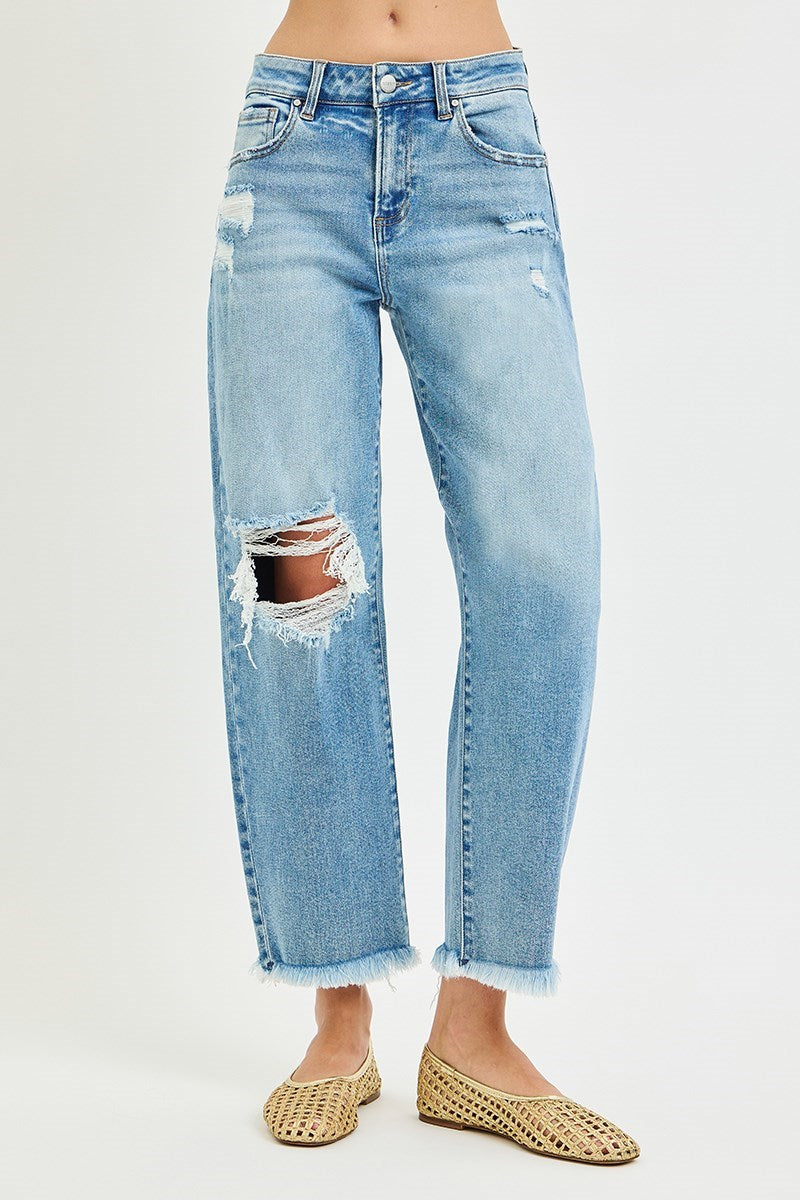 Distressed Crop Barrel Jeans