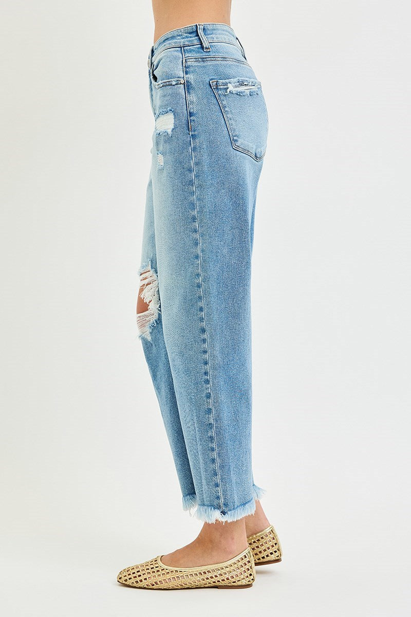 Distressed Crop Barrel Jeans