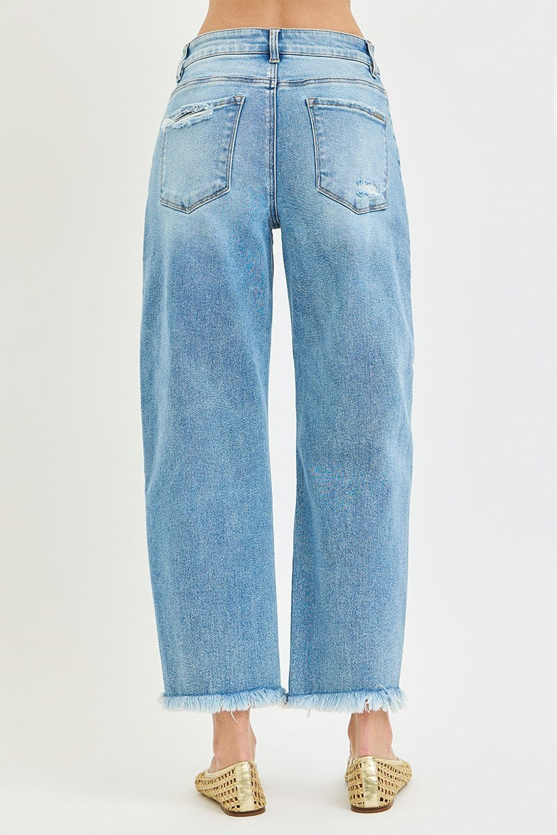 Distressed Crop Barrel Jeans
