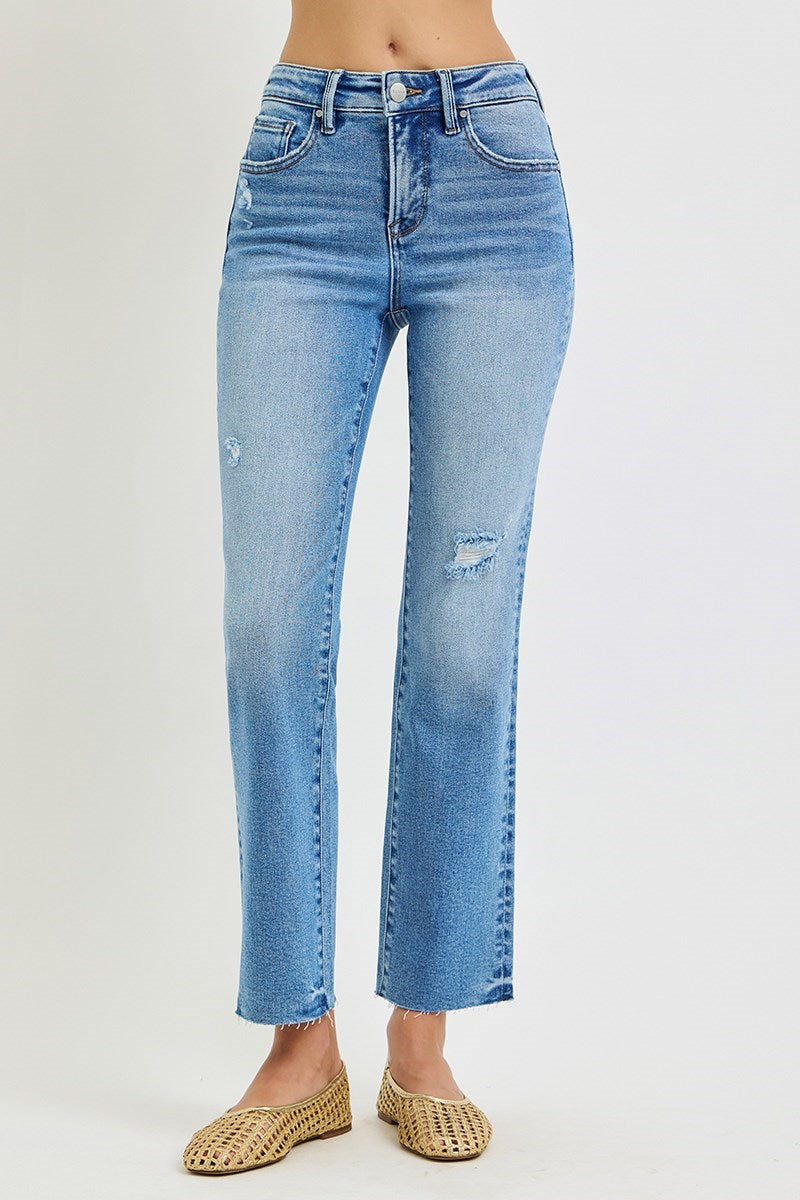 High Rise Ankle Slim Straight Jeans