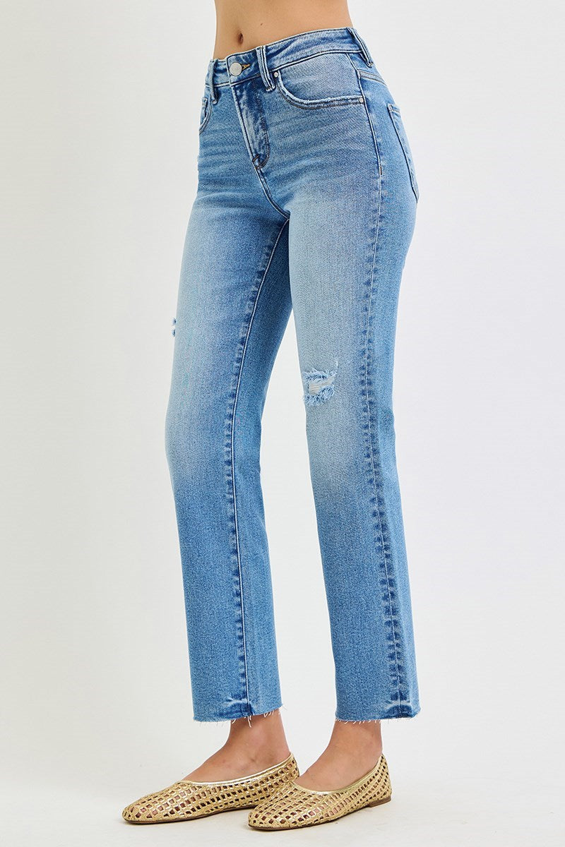 High Rise Ankle Slim Straight Jeans