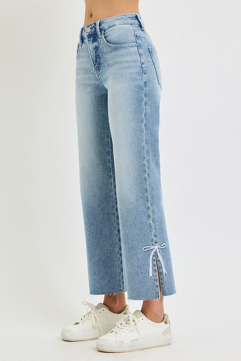 Side Slit & Ribbon Jeans