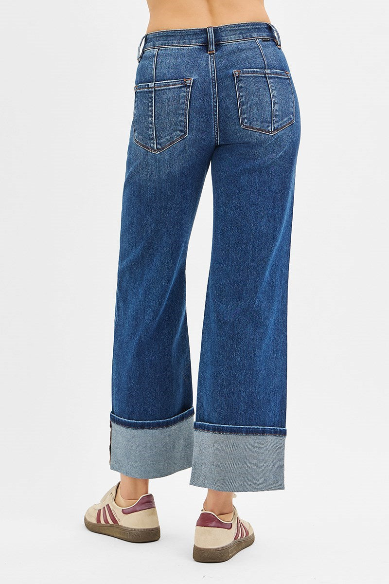 Wide Straight Cuffed Jeans