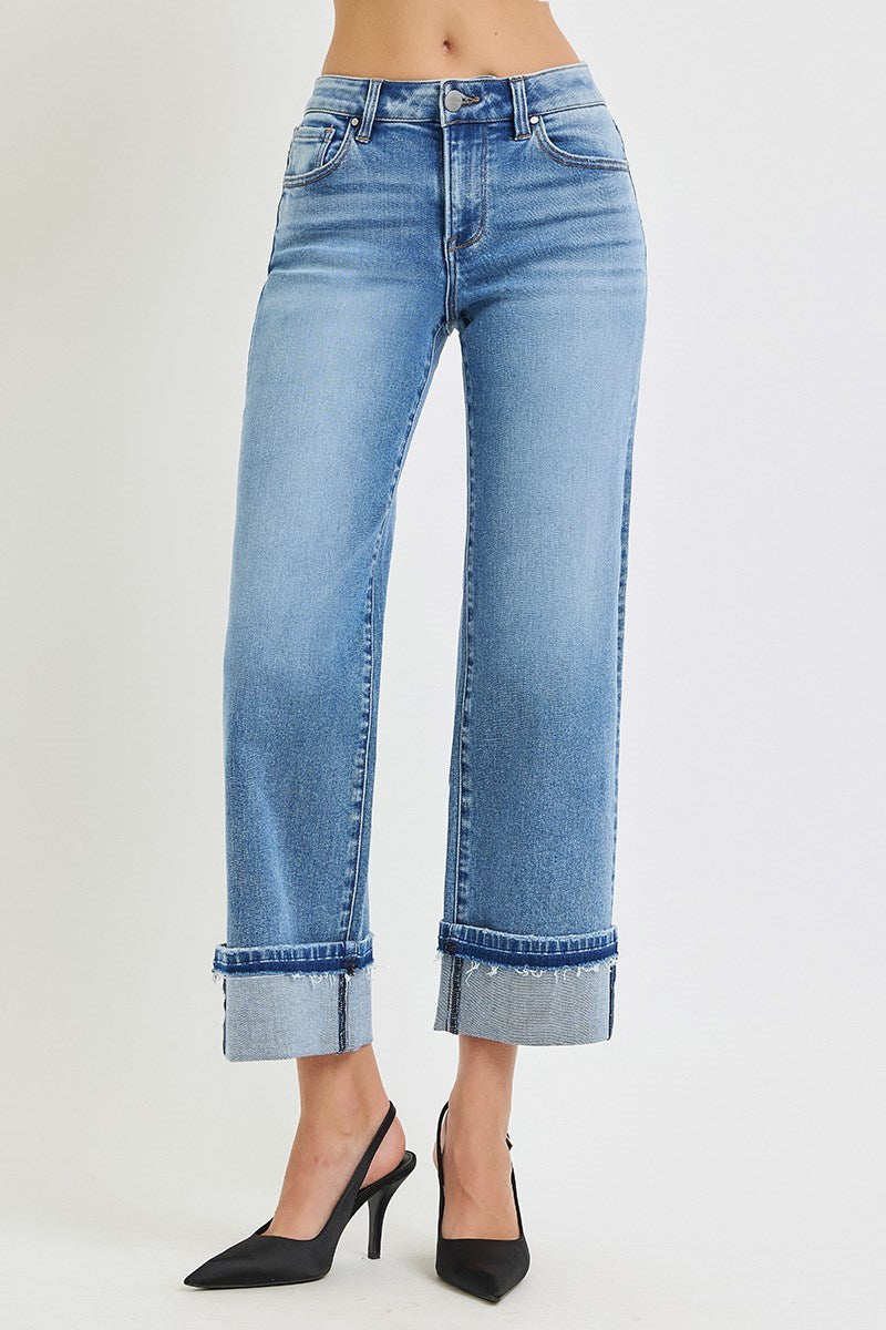 Raw Hem Cuffed Jeans