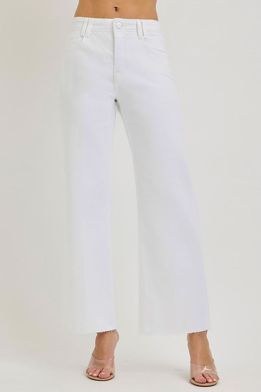 White Wide Raw Hem Jeans