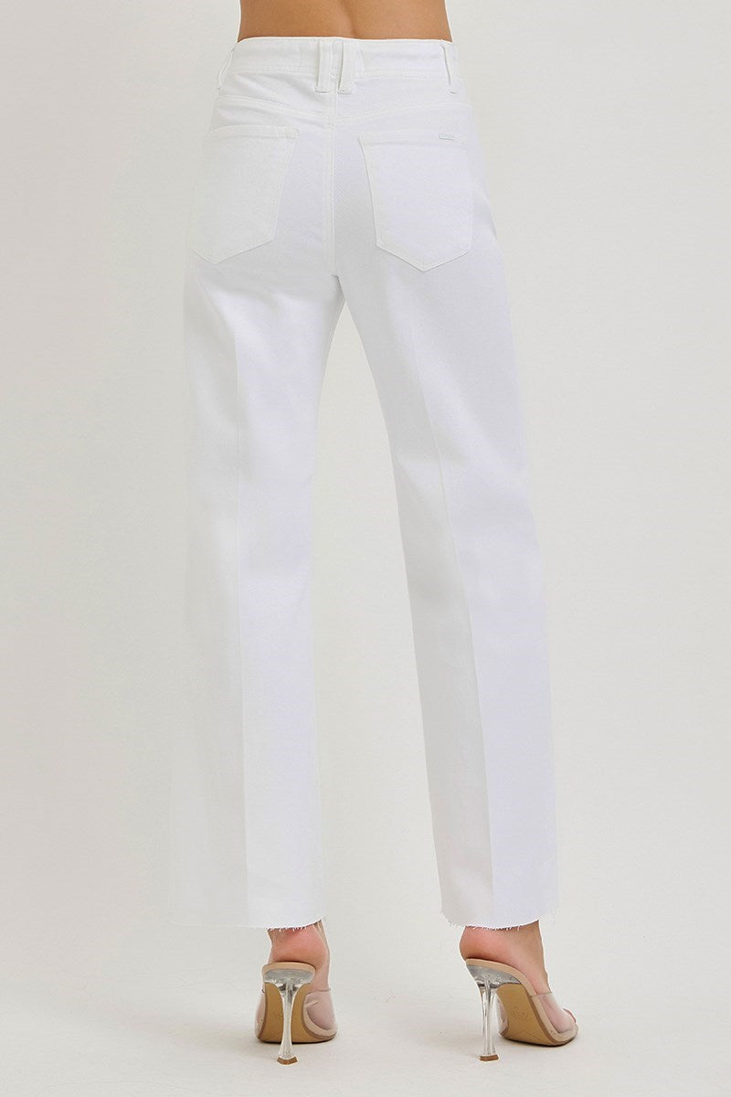 White Wide Raw Hem Jeans