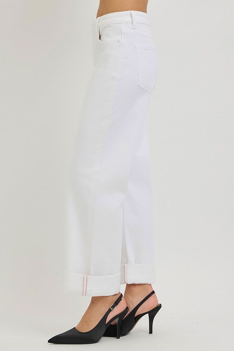 Slouchy White Cuffed Jeans