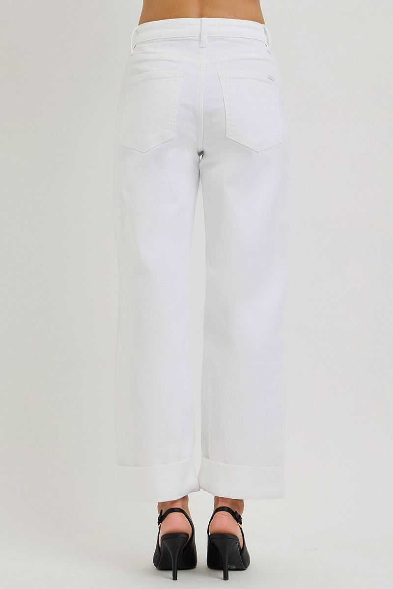 Slouchy White Cuffed Jeans