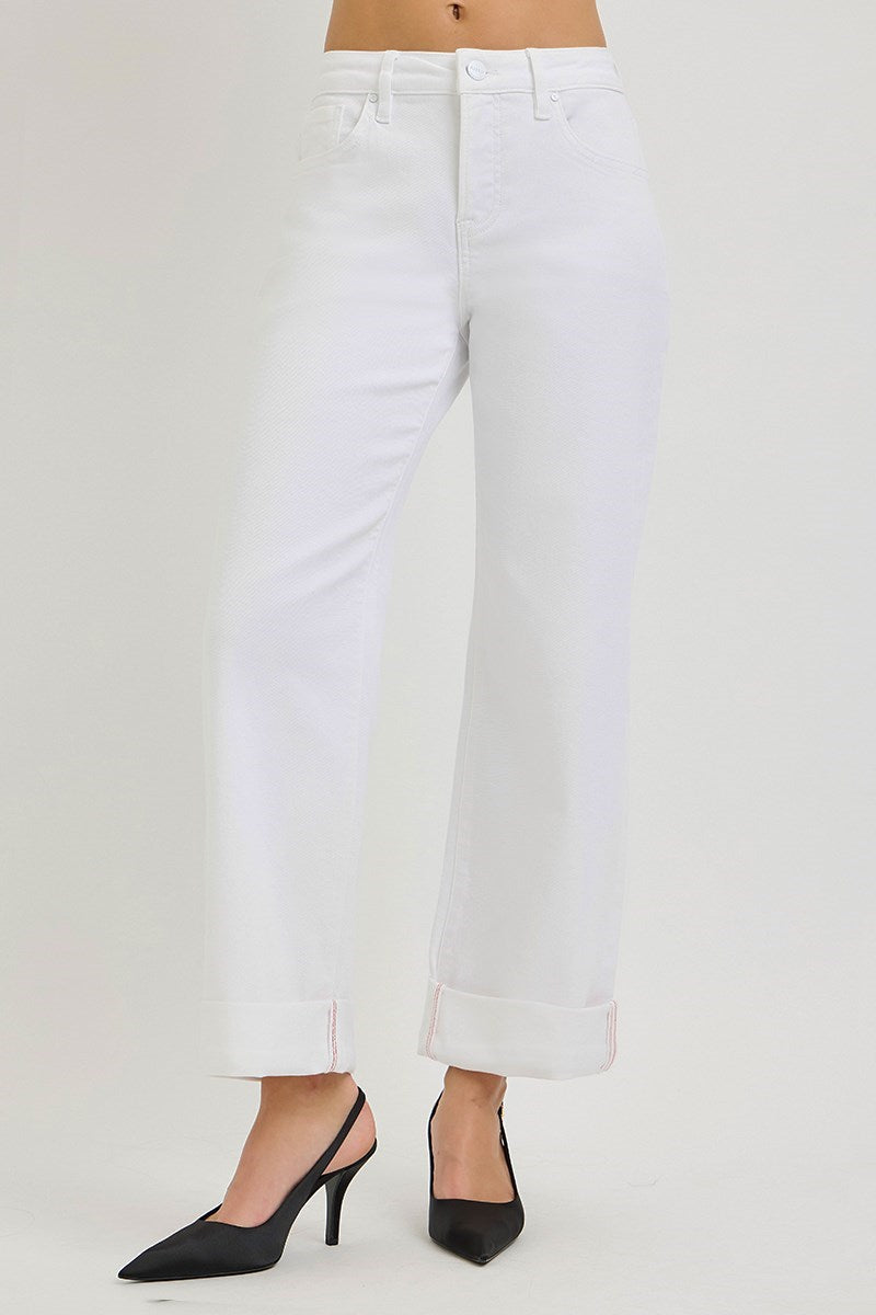 Slouchy White Cuffed Jeans