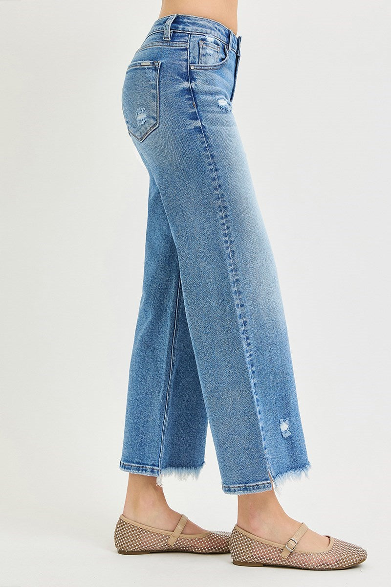 Mid Rise Raw Hem Jeans