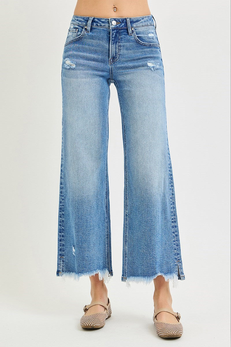 Mid Rise Raw Hem Jeans