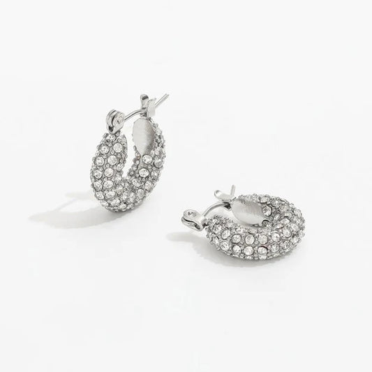 Pave Silver Hoop Earrings