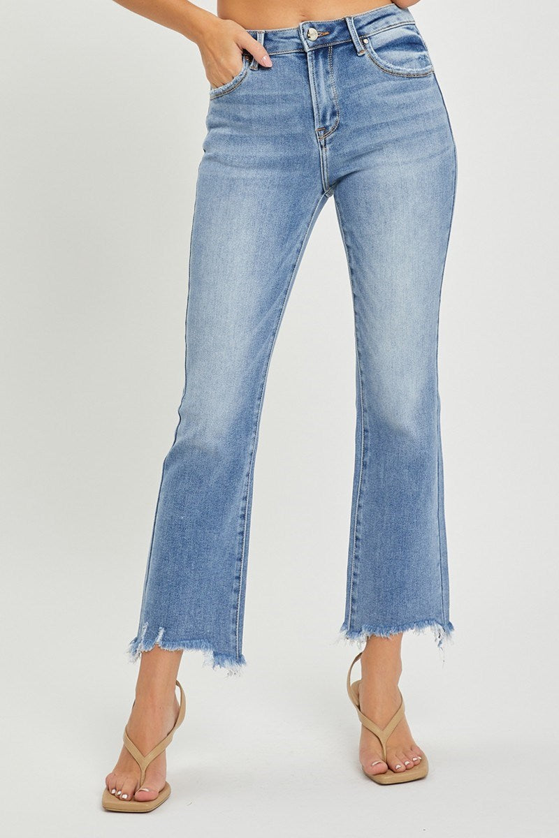 Distressed Hem Straight Jeans