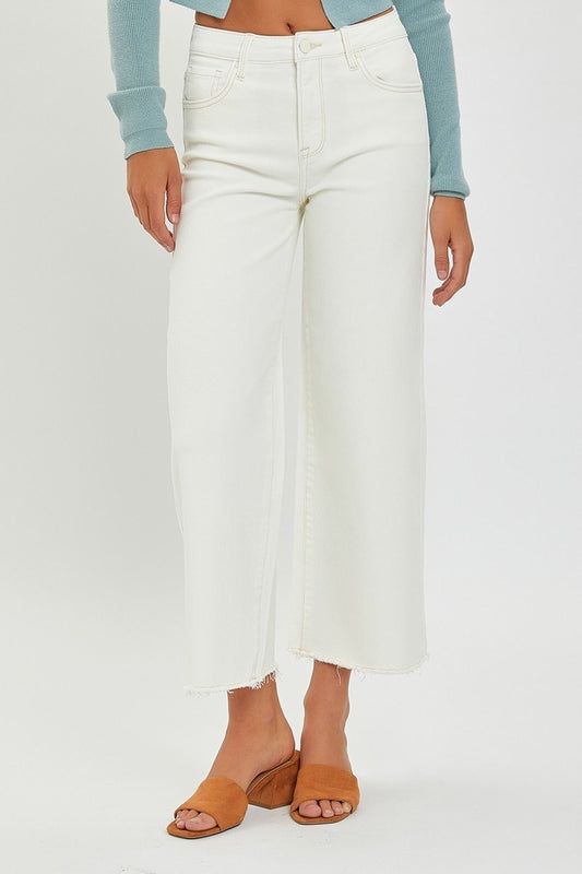 Cream Wide Crop Jeans