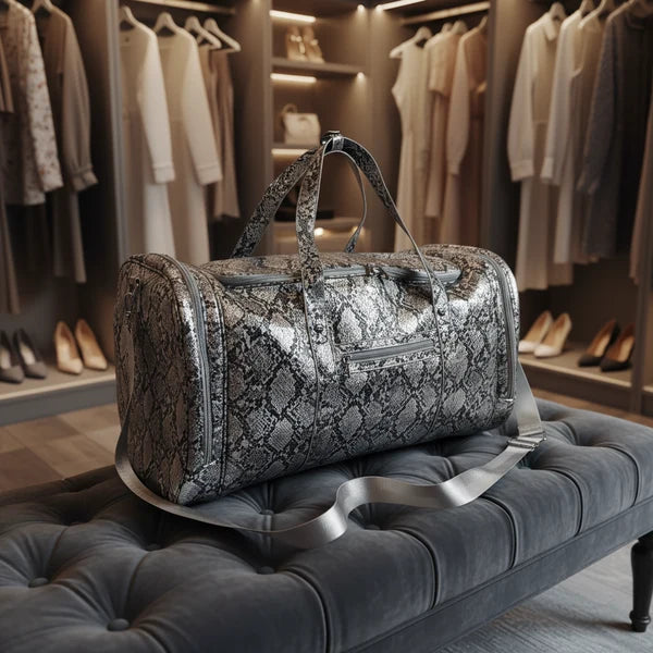 Silver Python Duffel Bag