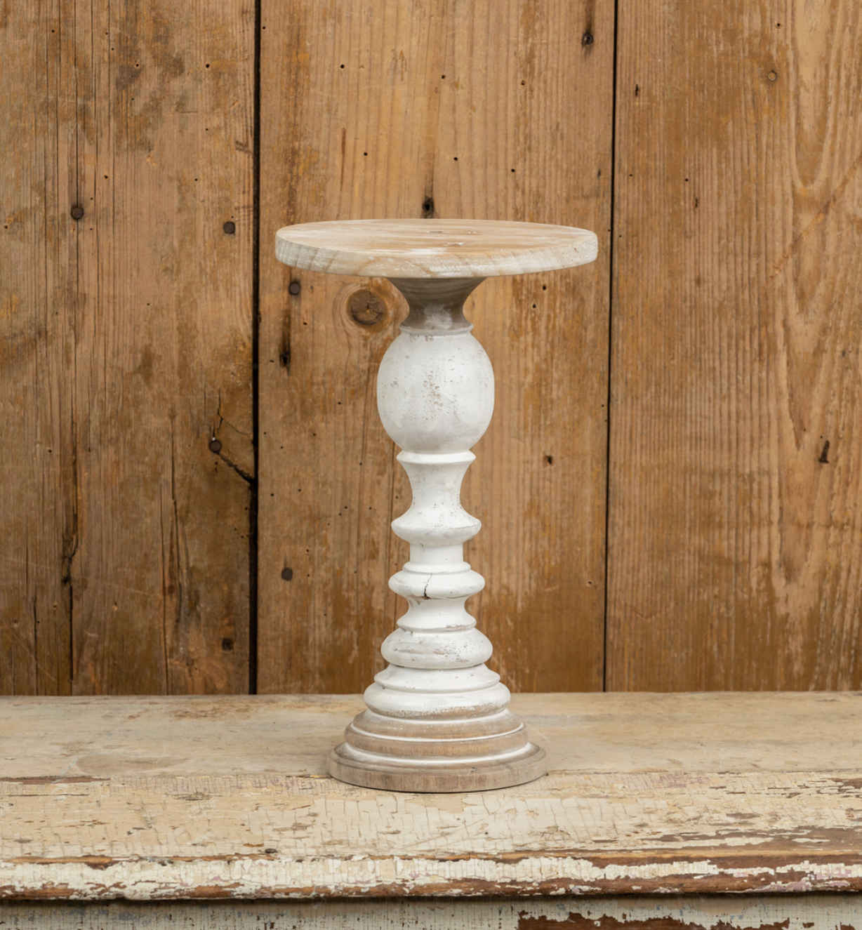 Tan & White Wood Candle Stick