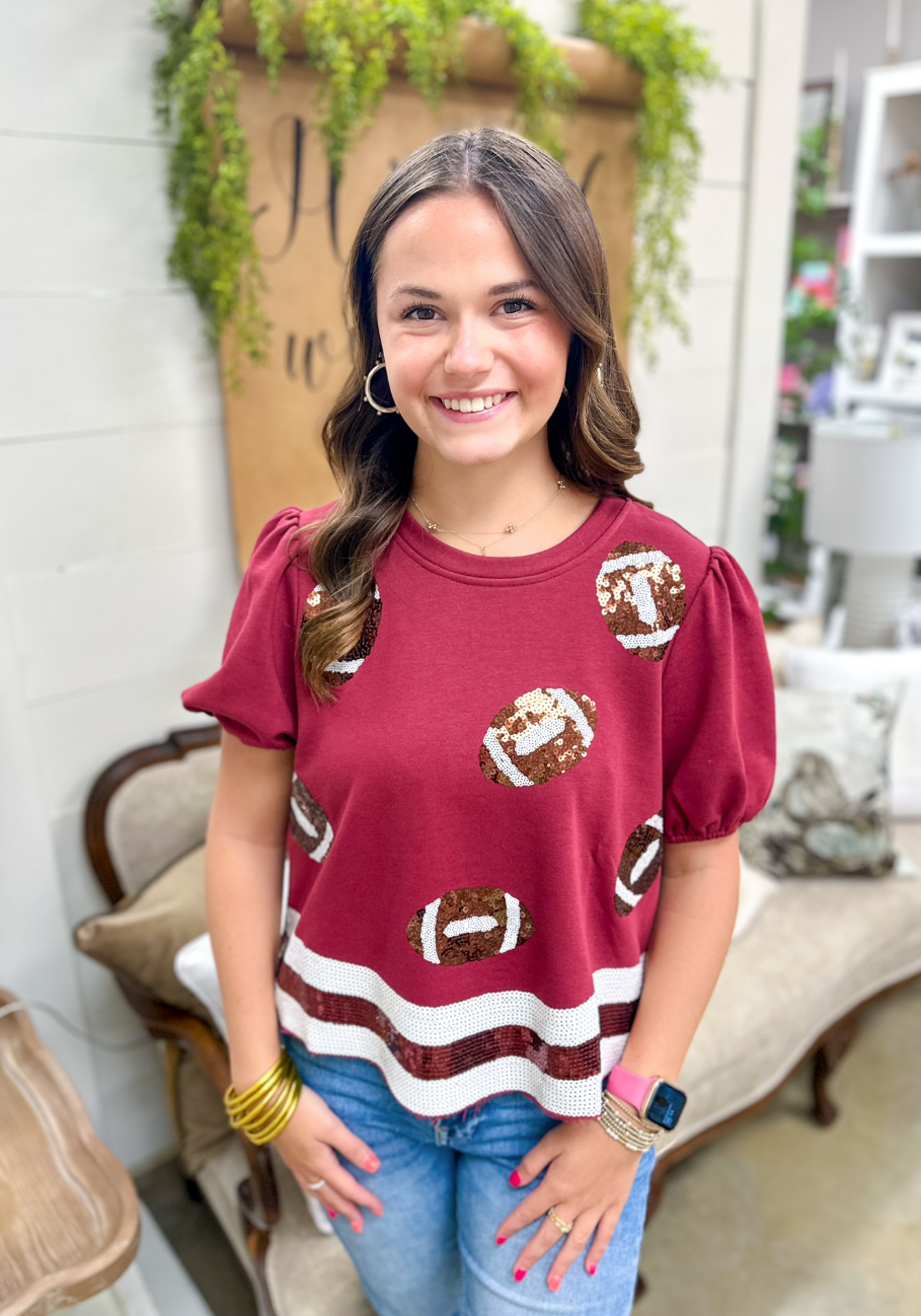 Maroon Gameday Sequin Top