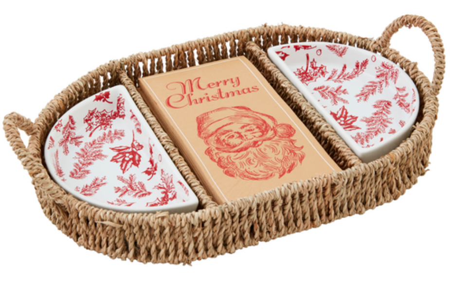 Red Toile Serving Basket Set