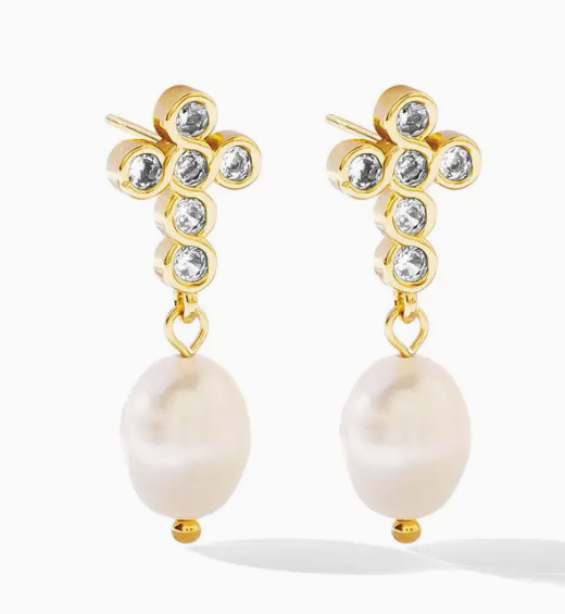 Cross Pearl Drop Earrings