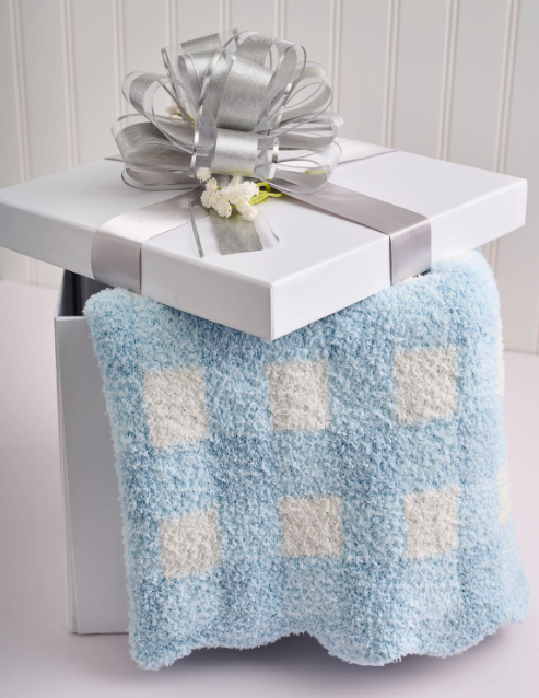 Blue Gingham Scallop Chenille Blanket