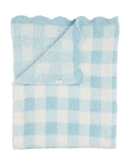 Blue Gingham Scallop Chenille Blanket