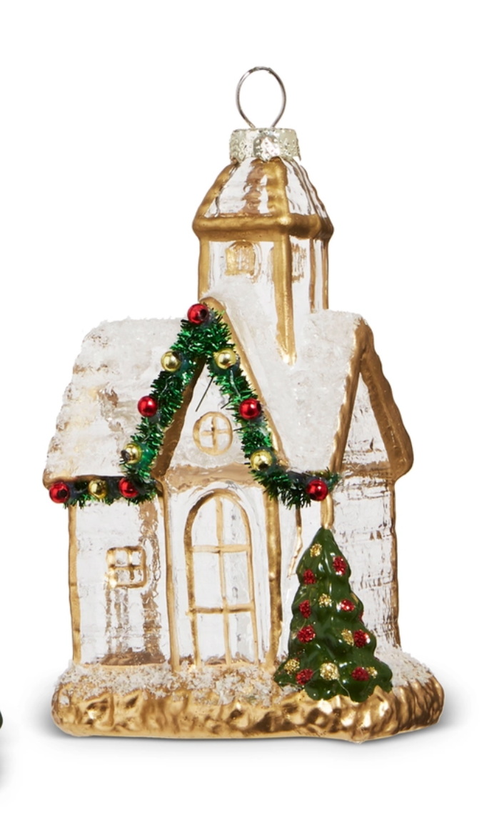 Wide Gold Church Ornament