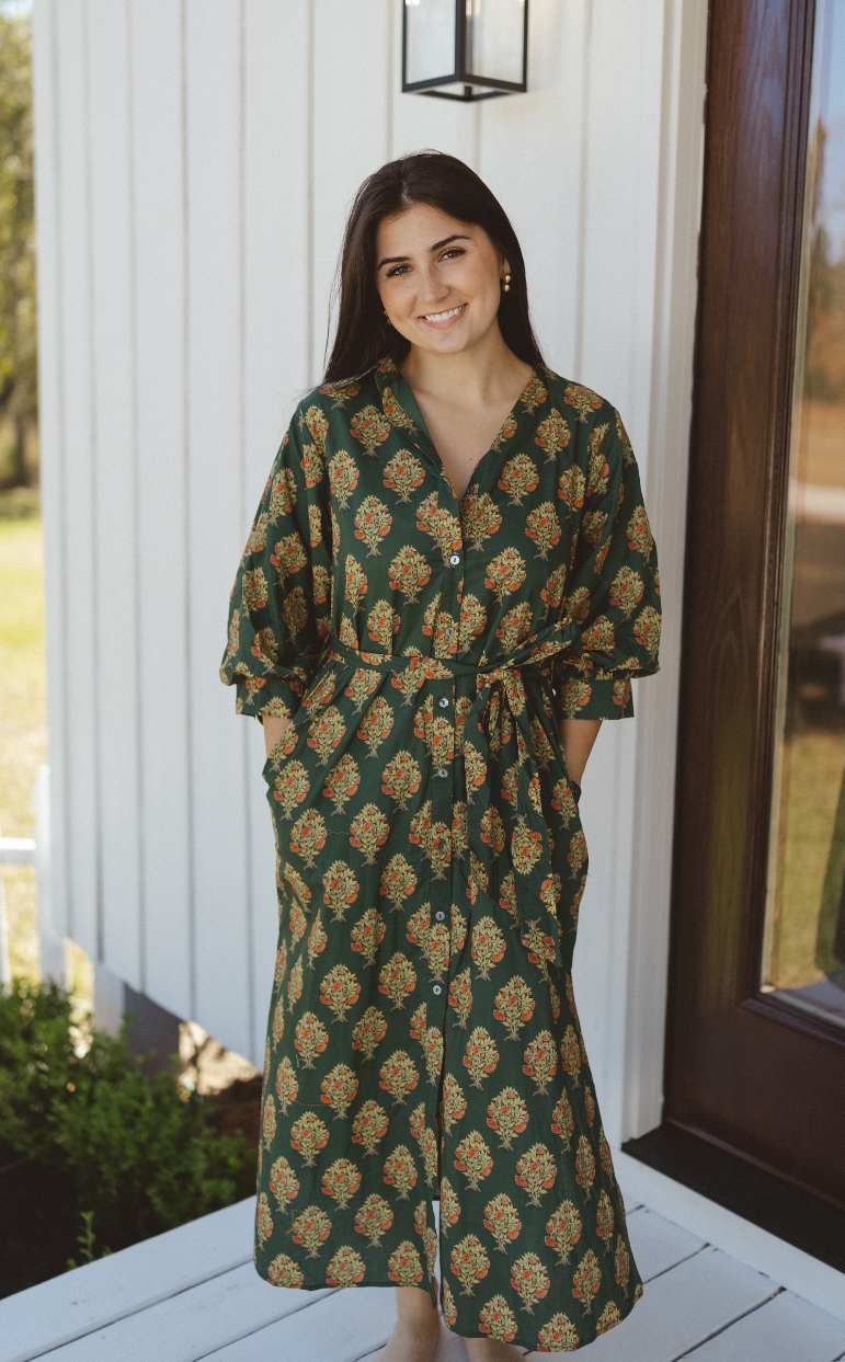 Pine Botanical Midi Dress