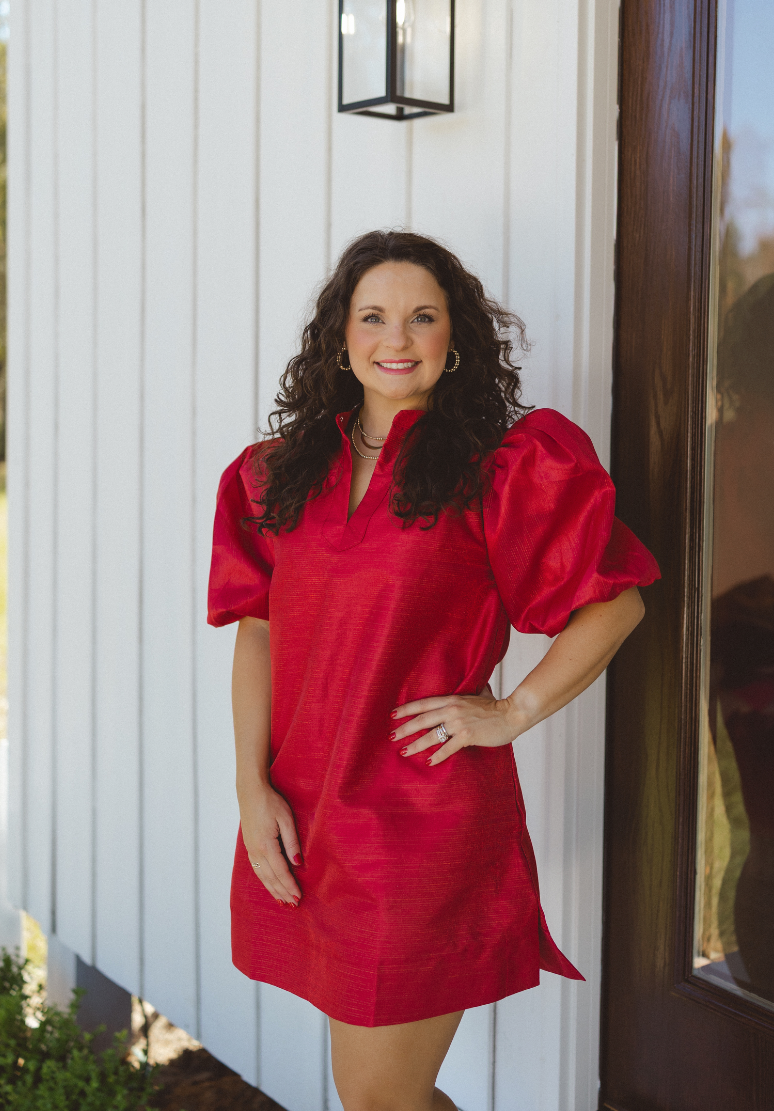 Red Puff Sleeve Mini Dress