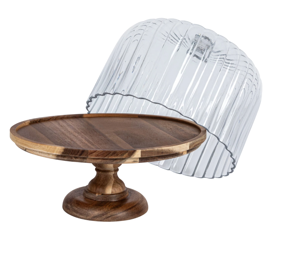 Wood Pedestal w/ Fluted Glass Cloche