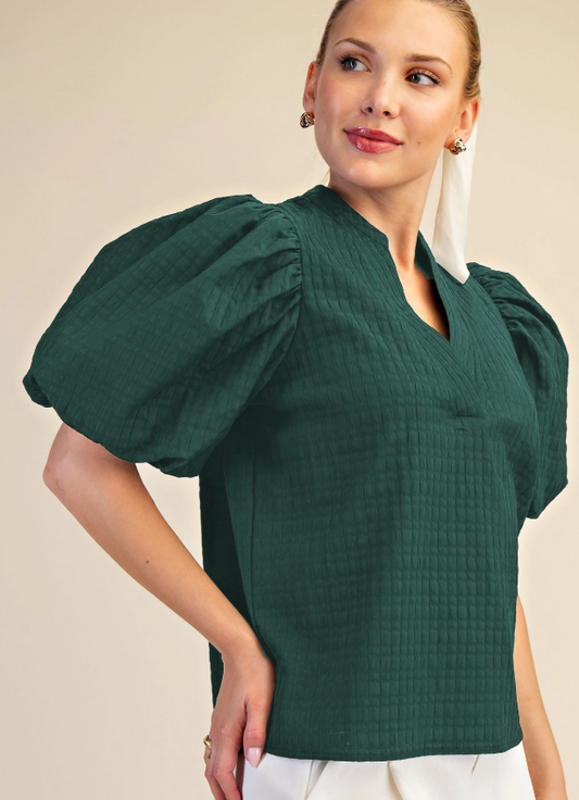 Hunter Green Puff Sleeve Blouse