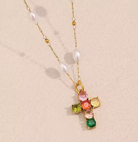 Colorful Dainty Cross Necklace