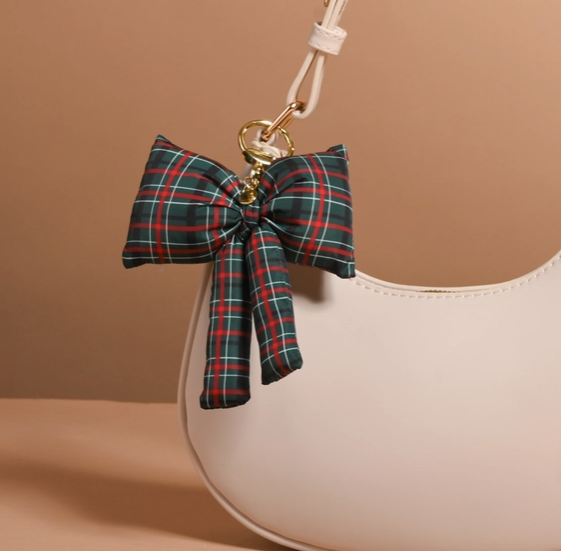 Puffy Bow Bag Plaid Charm